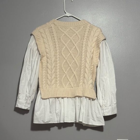 English Factory Mixed Media Cable Detail Sweater in Cream and White - Small - Picture 5 of 10